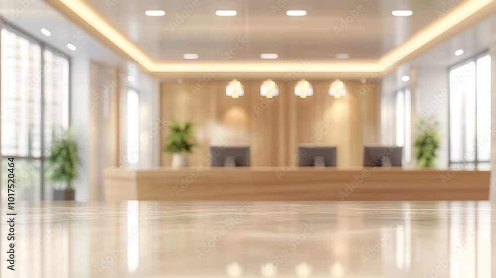 Fototapeta premium Blurred image Modern office or reception interior Reception area blur beautiful luxury office reception interior backgrounds