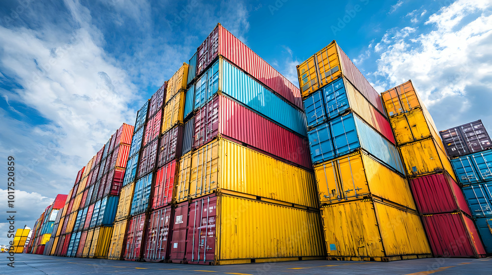Fototapeta premium Shipping Containers Stacked High