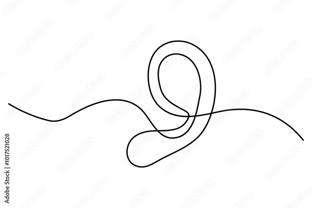 Continuous one-line human ear outline minimalist vector art Continuous one-line human ear outline minimalist vector art