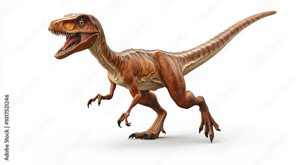 Fototapeta premium Velociraptor is a carnivore genus of Dromaeosaurid theropod dinosaur that lived on the Cretaceous Period isolated on white background