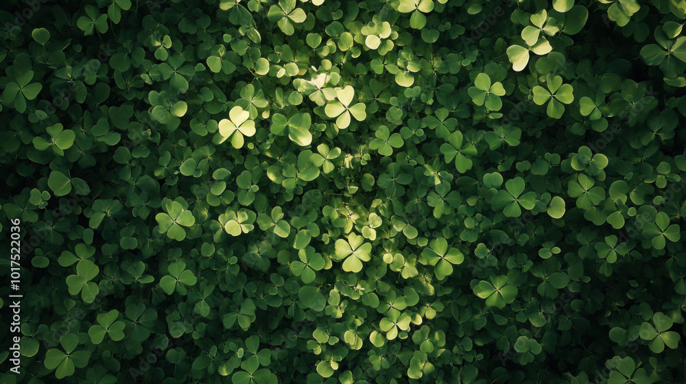 Overhead view of clover leaves forming a lush green carpet on the ground Overhead view of clover leaves forming a lush green carpet on the ground
