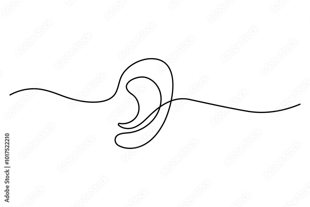 Obraz premium Continuous one line drawing of human ear Isolated on white background vector illustration
