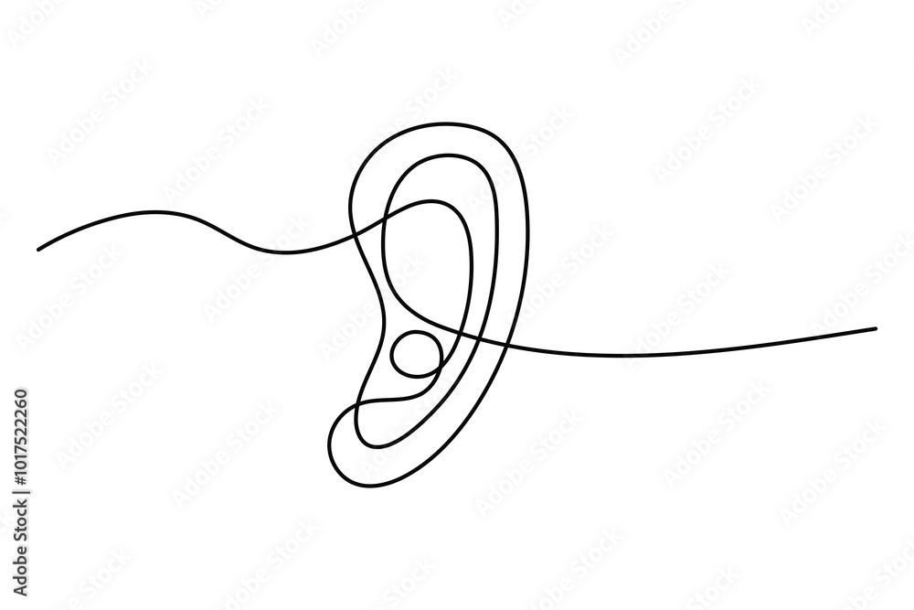 Obraz premium Continuous one line drawing of human ear Isolated on white background vector illustration