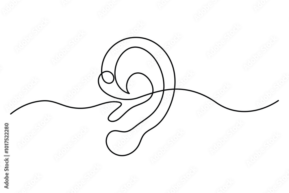 Obraz premium Continuous one line drawing of human ear Isolated on white background vector illustration