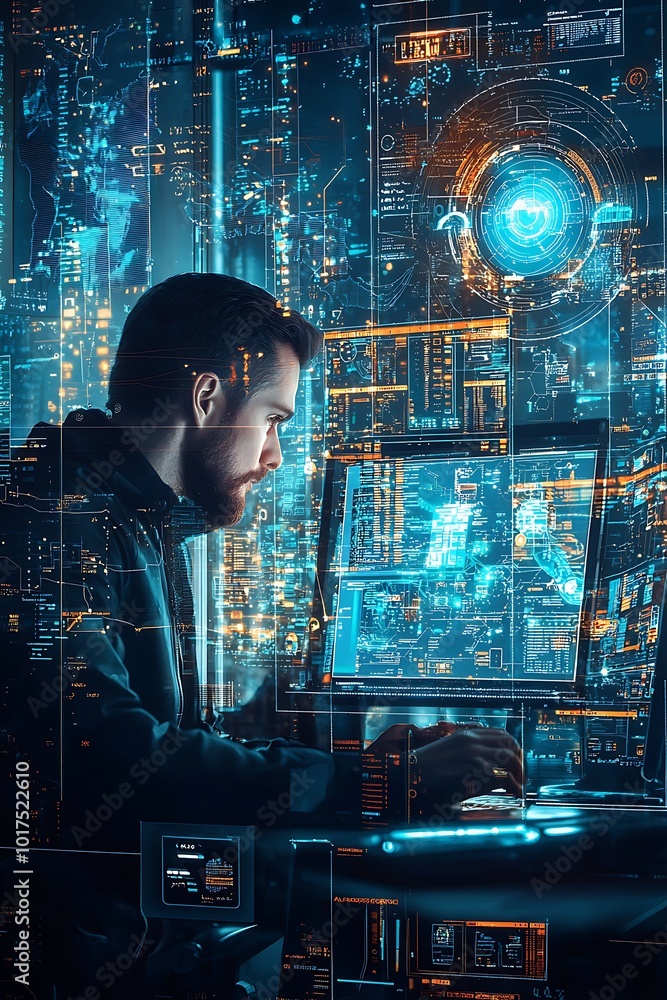 Glowing orange and blue numbers against a dark backdrop visualize digital data flowing in cyberspace. Glowing orange and blue numbers against a dark backdrop visualize digital data flowing in cyberspace.