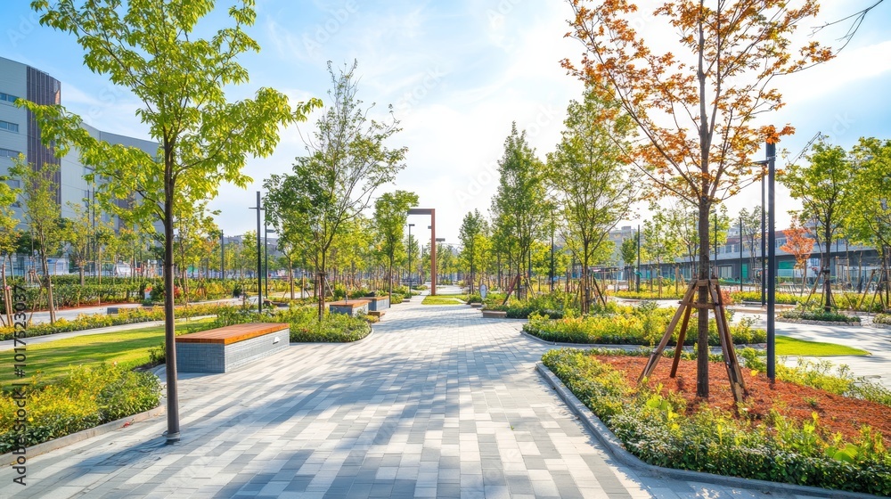 Obraz premium Modern and clean neighbourhood open space in the city