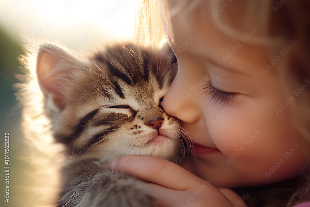 A close-up little girl with kitten. A close-up little girl with kitten.