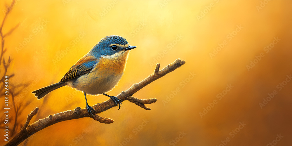 Fototapeta premium Vibrant Blue Bird Perched on an Autumn Branch