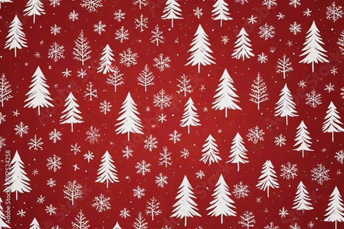 a close up of a red background with white snowflakes and trees photo