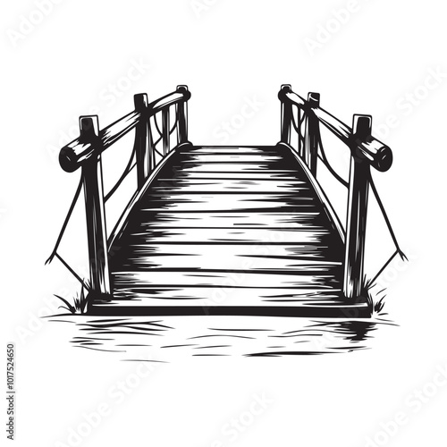 Wooden bridge on white background illustration Stock Vector Image on white background.