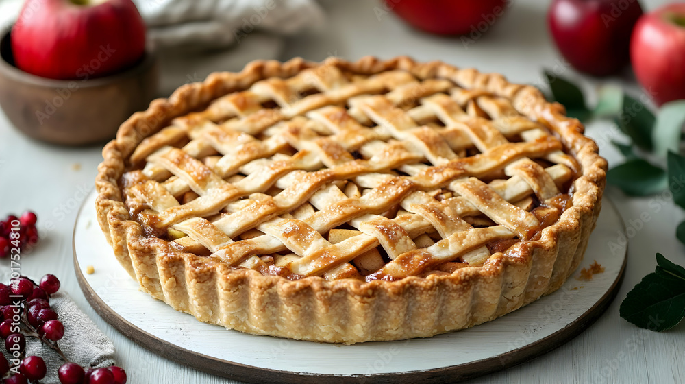 Homemade apple pie with lattice crust. Homemade apple pie with lattice crust.