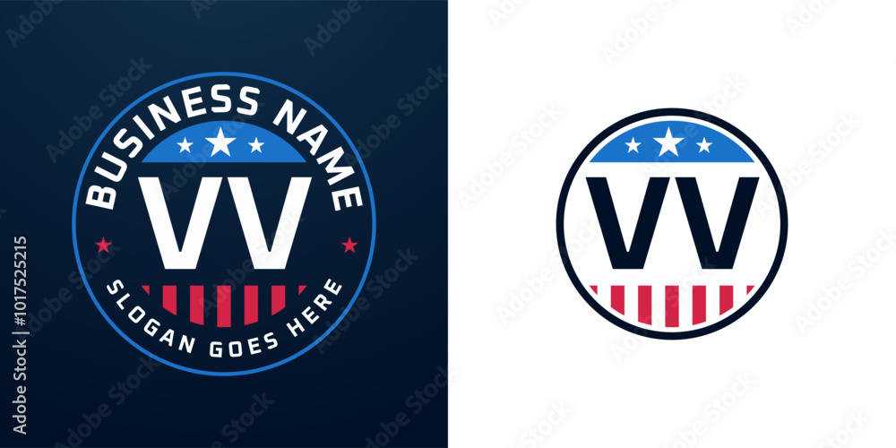 Patriotic VV Logo Design. Letter VV Logo with American Flag and Star, Patriotic Design Patriotic VV Logo Design. Letter VV Logo with American Flag and Star, Patriotic Design