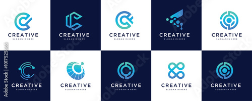 Set of creative letter C Modern Digital Technology Element Logo Design