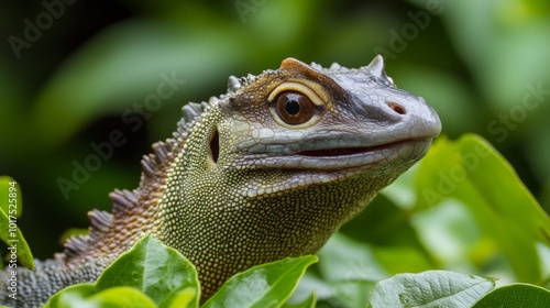 Tuatara reptile close up in Maungatautari Sanctuary Mountain New Zealand photo