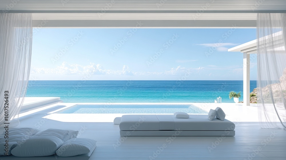 Fototapeta premium Serene Ocean View from Modern Indoor Space