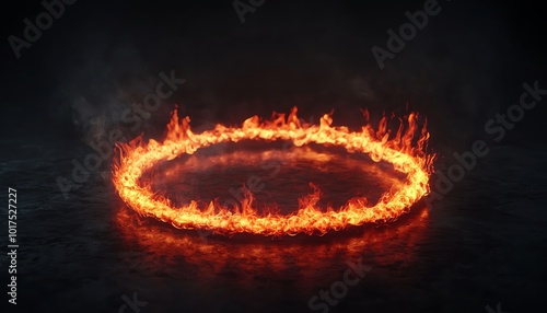 A vibrant circular flame ring on a dark background, creating a striking visual impact. photo