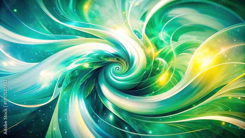 Fototapeta premium Abstract Twisted Green and White Light Fibers Background with Bokeh Effect for Modern Design