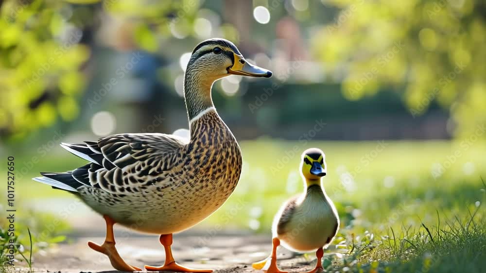 Mother Duck and Duckling in the Park Mother Duck and Duckling in the Park
