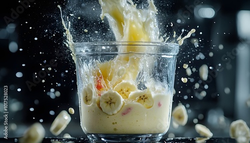 Banana and Cream Smoothie Exploding from a Blender photo