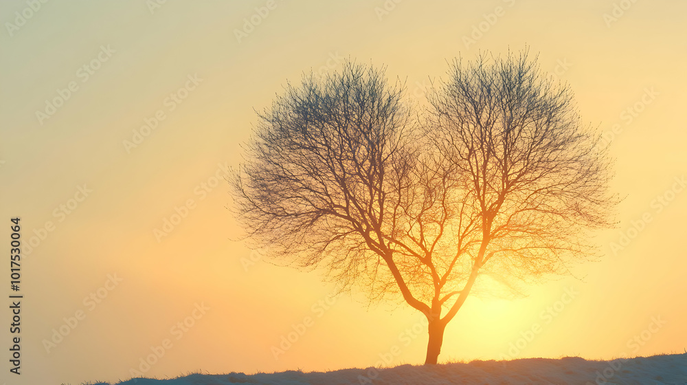 Silhouette of a Tree in the Shape of a Heart at Sunset. Silhouette of a Tree in the Shape of a Heart at Sunset.