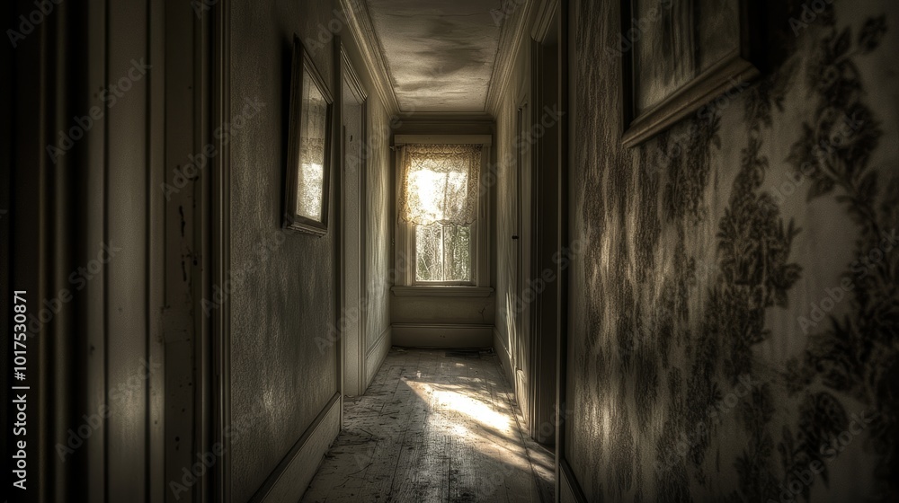 A bright window light into a hallway of a very old house A bright window light into a hallway of a very old house