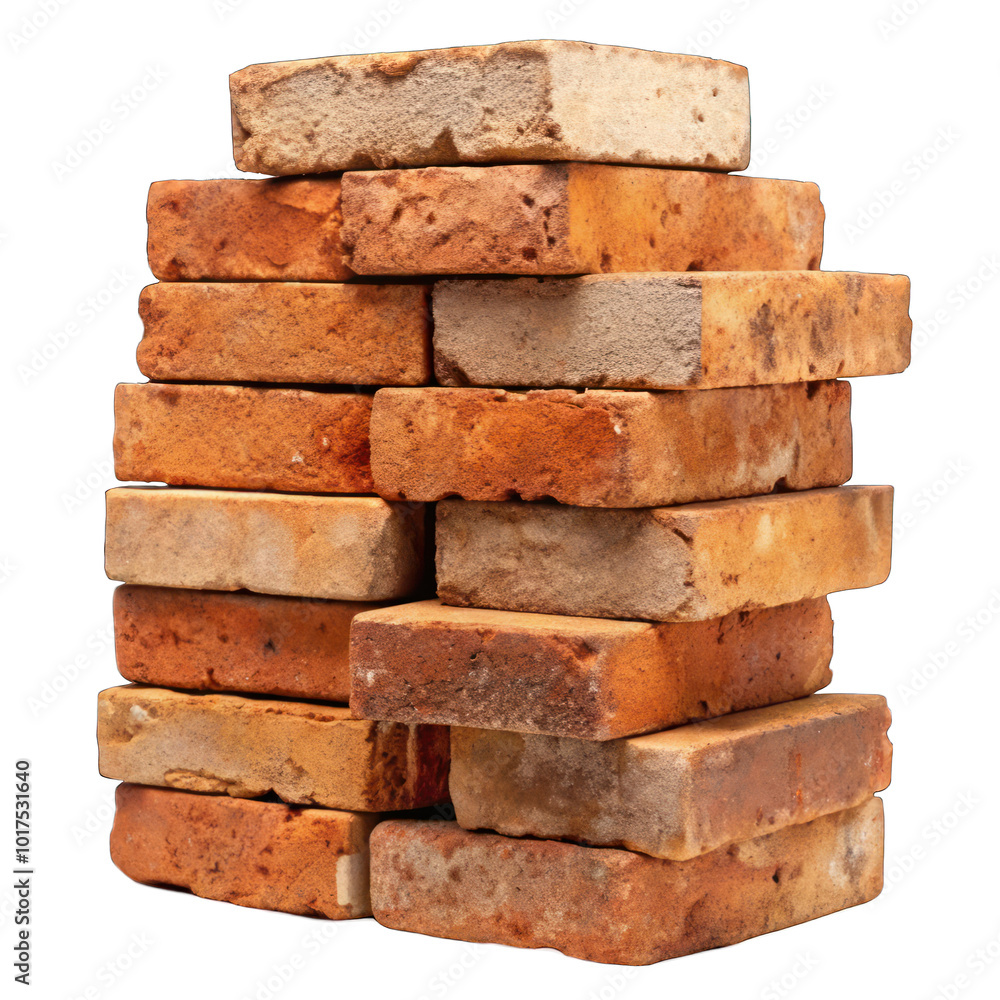 Stack of old bricks isolated on transparent background