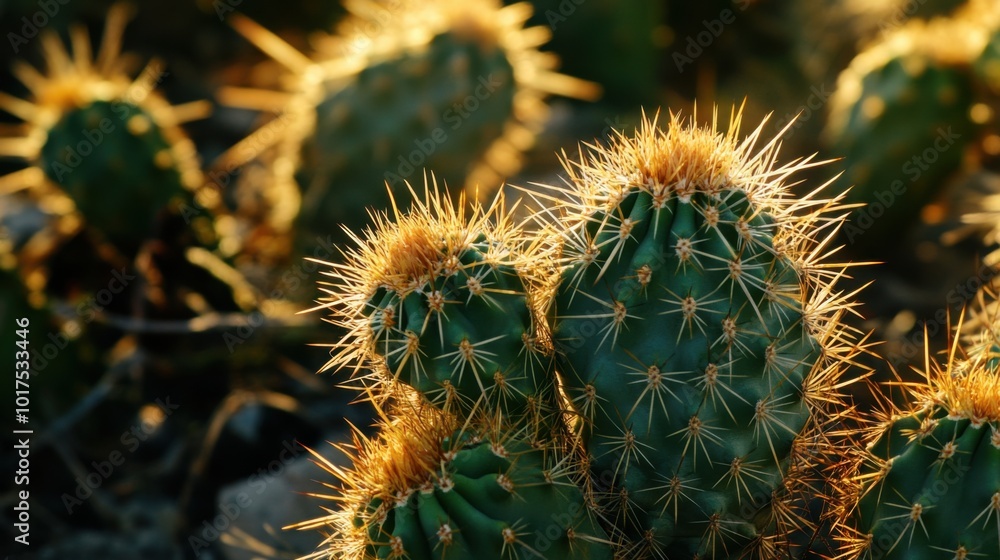 Cactuses in the desert at sunset, close-up. Natural background. Cactuses in the desert at sunset, close-up. Natural background.