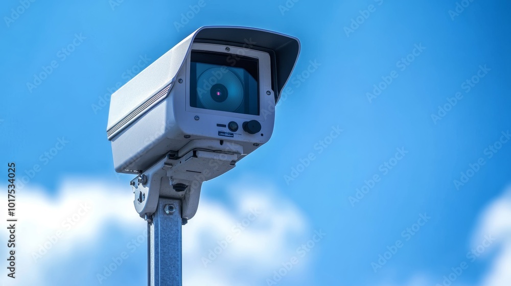 Radar speed camera in the uk against blue sky background Radar speed camera in the uk against blue sky background