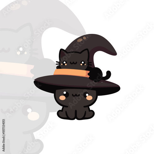 Chibi Witch with a Black Cat on Her Hat