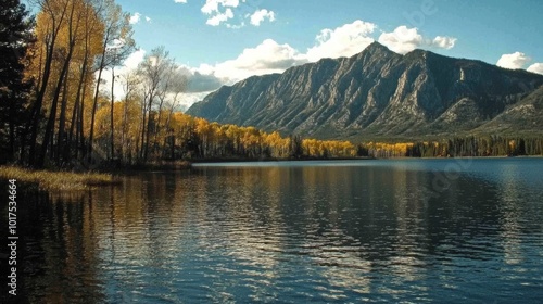 Breathtaking Autumn Landscape with Majestic Mountains and Tranquil Waters