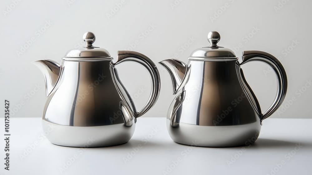 Modern Electric Kettles: National Geographic Cinematic Product Photography on White Background with High Contrast Lighting