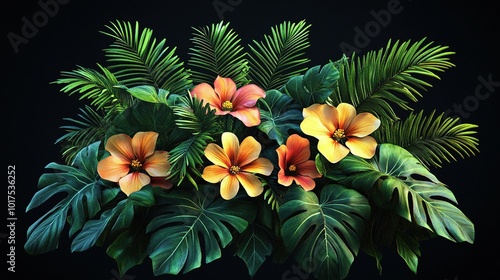 Front view of a vividly rendered flower plant showcasing vibrant colors and intricate petal details