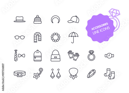Set of icons for web and mobile. Linear vector images of accessories.