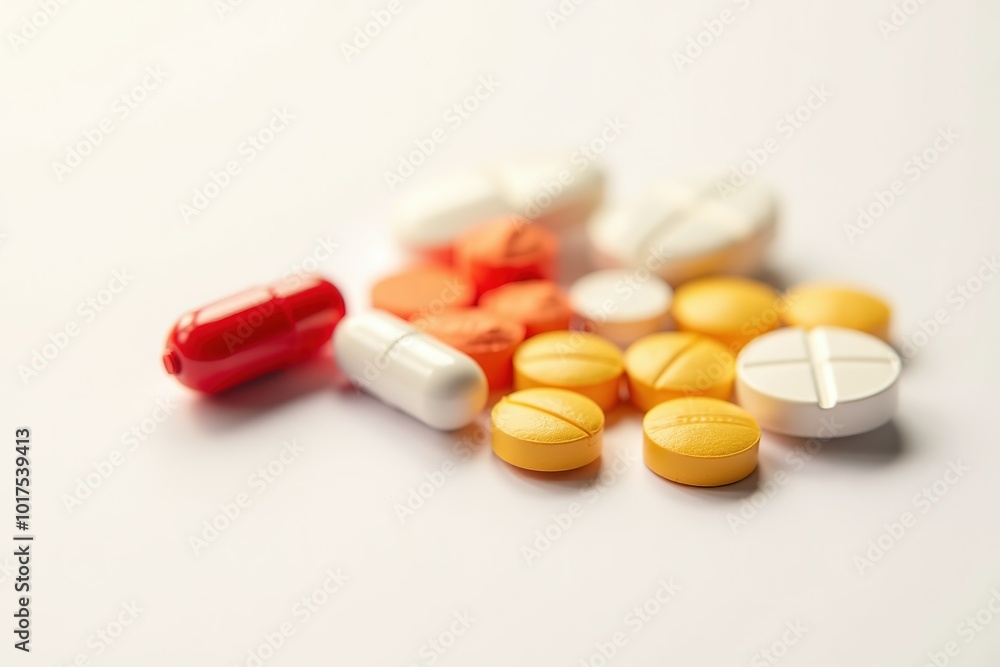 Assorted Pills and Capsules for Medical Use, Including a Range of Tablets, Highlighting the Pharmaceutical Industry's Treatment Solutions. High Detail and Colorful Pills for Health and Wellness. Assorted Pills and Capsules for Medical Use, Including a Range of Tablets, Highlighting the Pharmaceutical Industry's Treatment Solutions. High Detail and Colorful Pills for Health and Wellness.