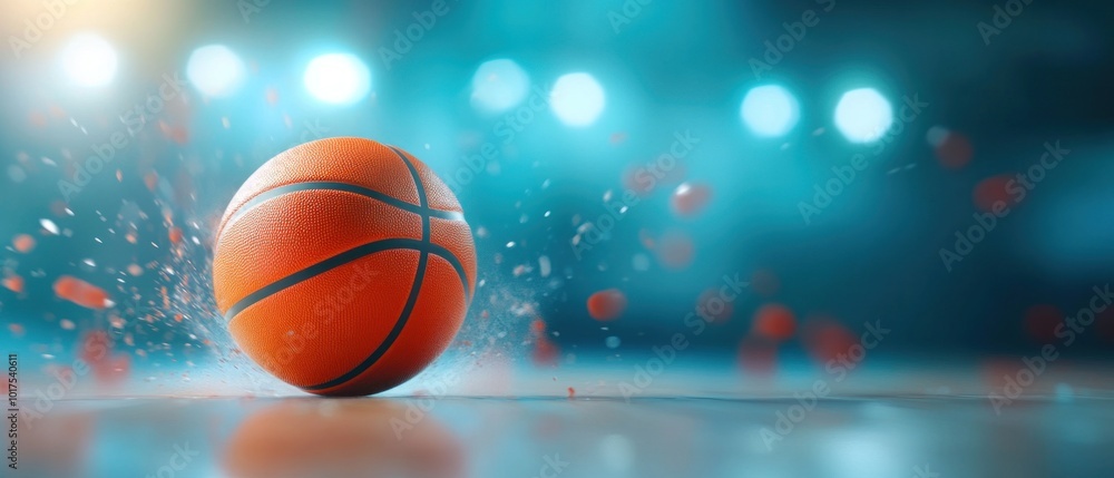 A basketball sits on the court, the energy and excitement of the upcoming game. A basketball sits on the court, the energy and excitement of the upcoming game.