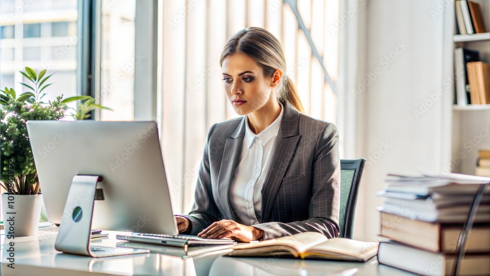 Serious Thinking and confusing professional lawyer sitting at modern office and working from home. Business, computer and focused female lawyer in modern office preparing for a case, stacks of files Serious Thinking and confusing professional lawyer sitting at modern office and working from home. Business, computer and focused female lawyer in modern office preparing for a case, stacks of files