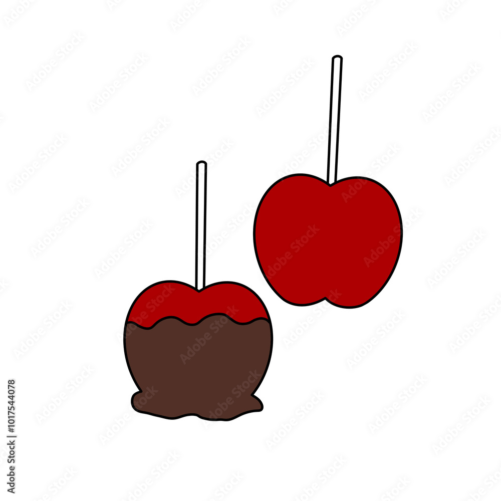 Obraz premium Two red apples with chocolate drizzle on them