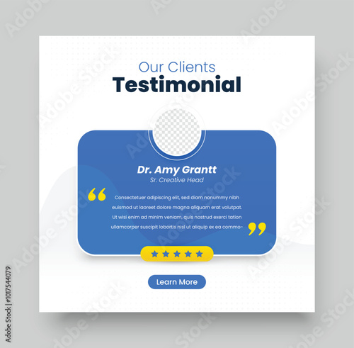 Client testimonials social media post design, Customer feedback review or client testimonial design, client testimonial comment or quote square design.