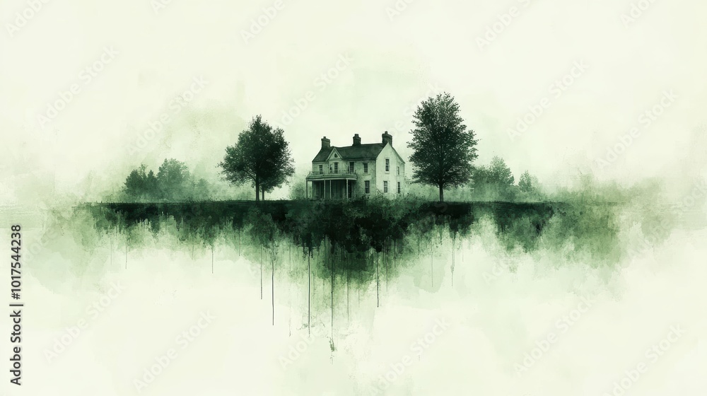 Fototapeta premium Serene Cottage in Green Countryside Setting