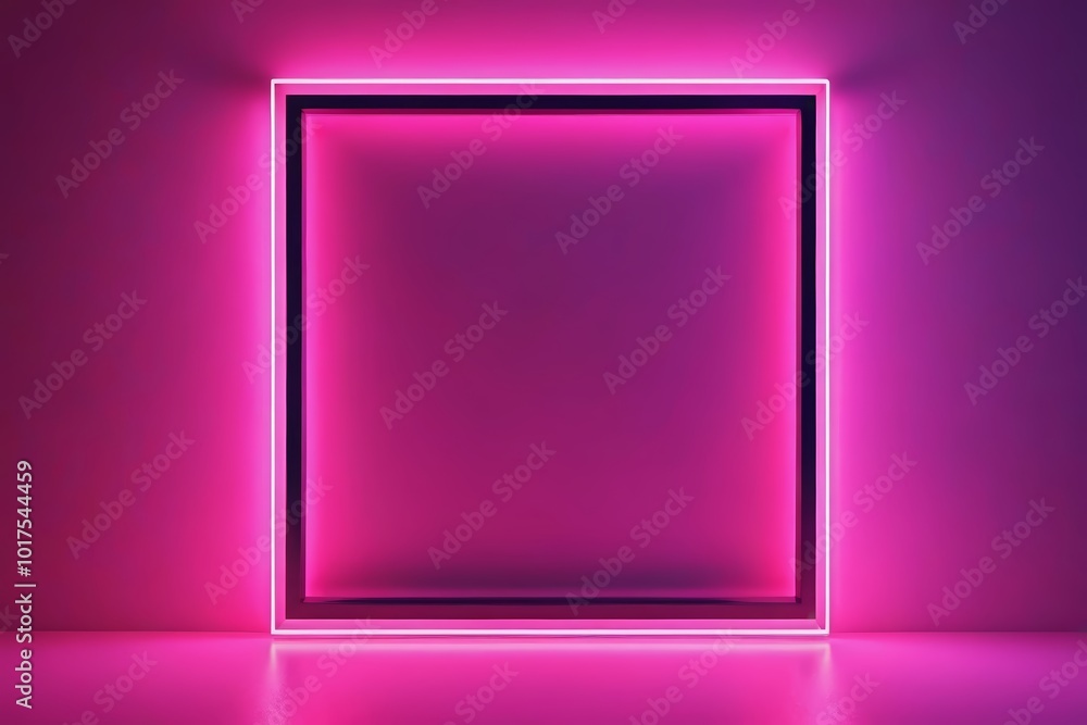 a pink neon frame in a dark room with a light coming from it a pink neon frame in a dark room with a light coming from it