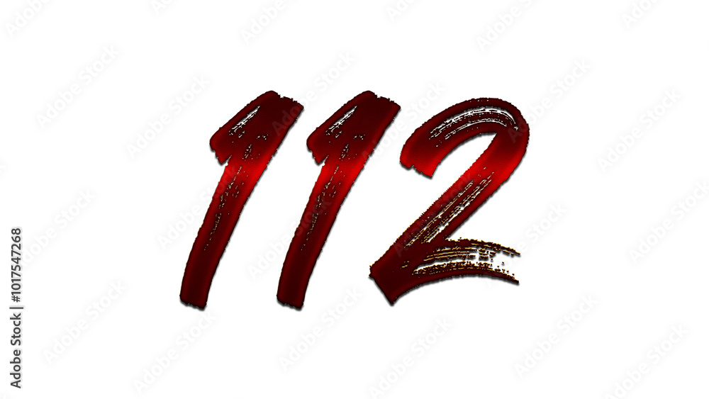 3D blood red number design of 112 on white background. 3D blood red number design of 112 on white background.