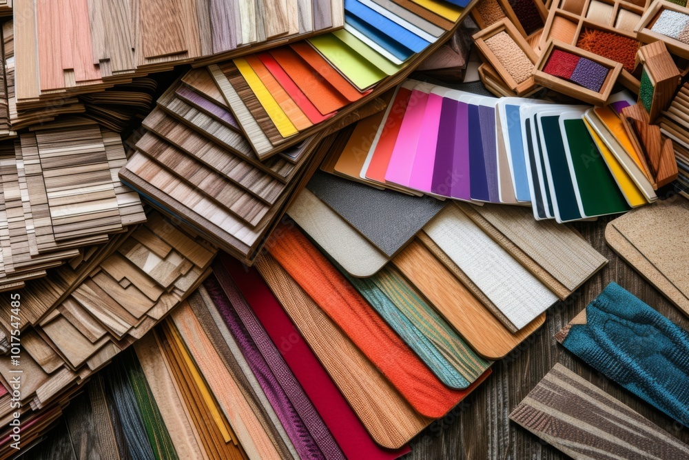 Naklejka premium Color Palette and Wood Samples for Interior Design