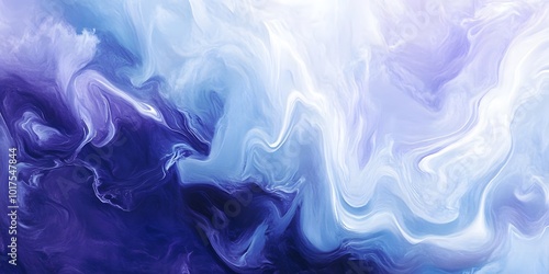 Abstract blue and purple painting with white swirls on a marble background, generative ai