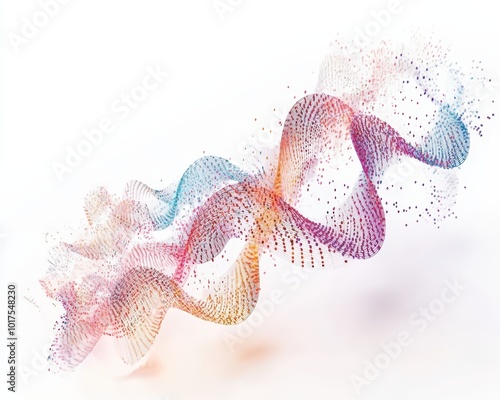 Quantum computing visualized as 3D DNA strand processing data, techbio fusion photo