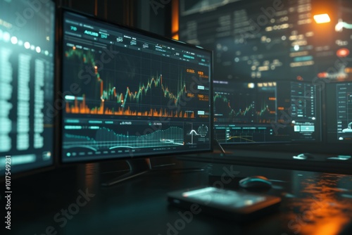 Stock Market Charts on Multiple Monitors - Financial Data Analysis