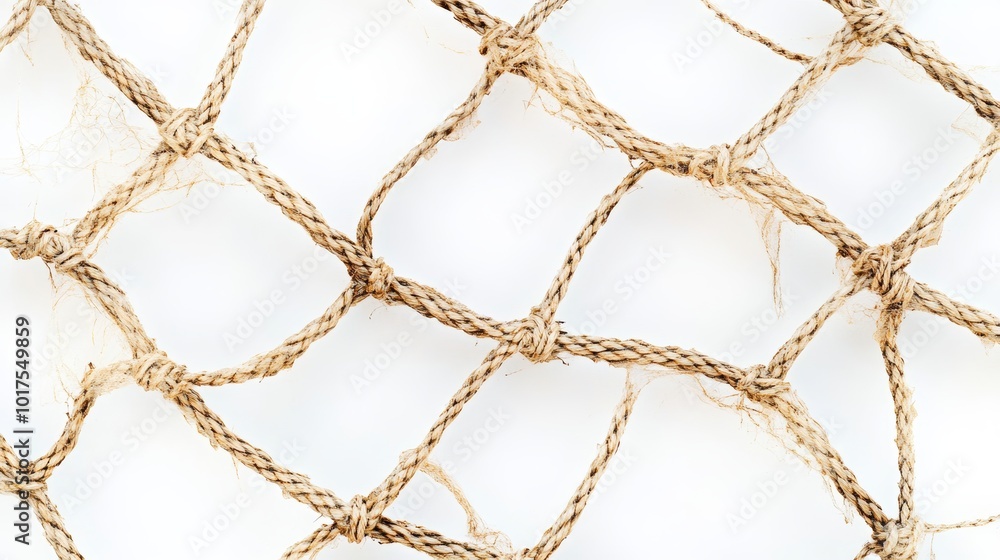 Torn football or tennis net rope mesh on a white background close up Torn football or tennis net rope mesh on a white background close up