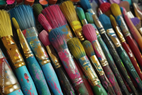 Colorful Paint Brushes Close Up - Artistic Tools for Creative Expression