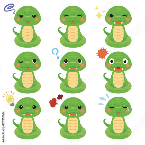緑色の蛇のキャラクター　表情2