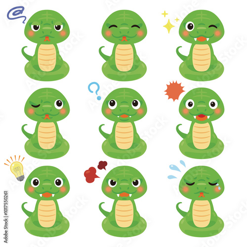緑色の蛇のキャラクター　表情1