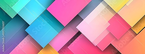 Colorful geometric background banner with overlapping squares and rectangles in various shades of pink, blue, green and yellow, generative ai